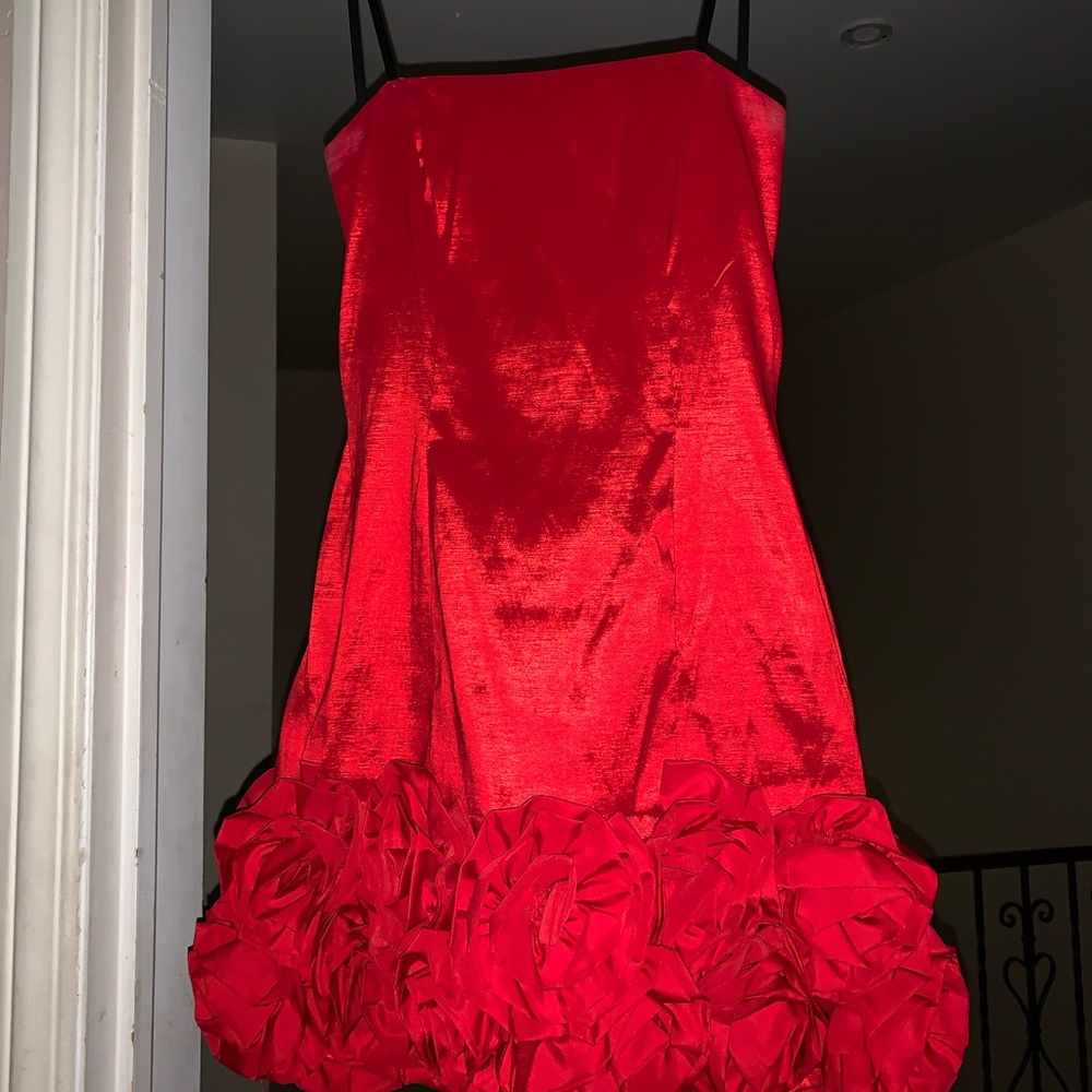 Macy’s Strapless Red Rosette Mini Dress
